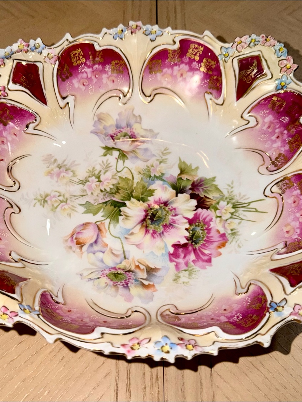 Decorative Floral Porcelain Bowl in Pink and Cream